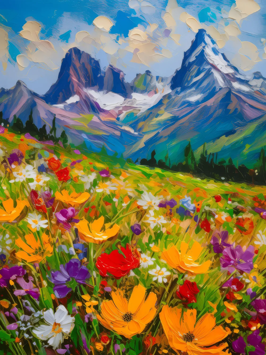 Painting: Alpine Blooms and Peaks