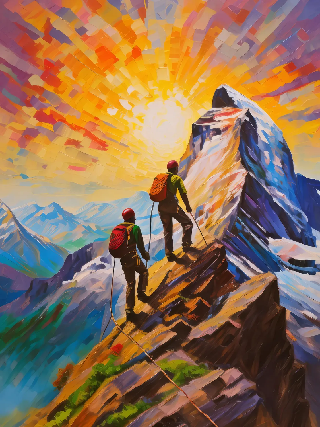 Painting: Alpine Climbers at Dawn