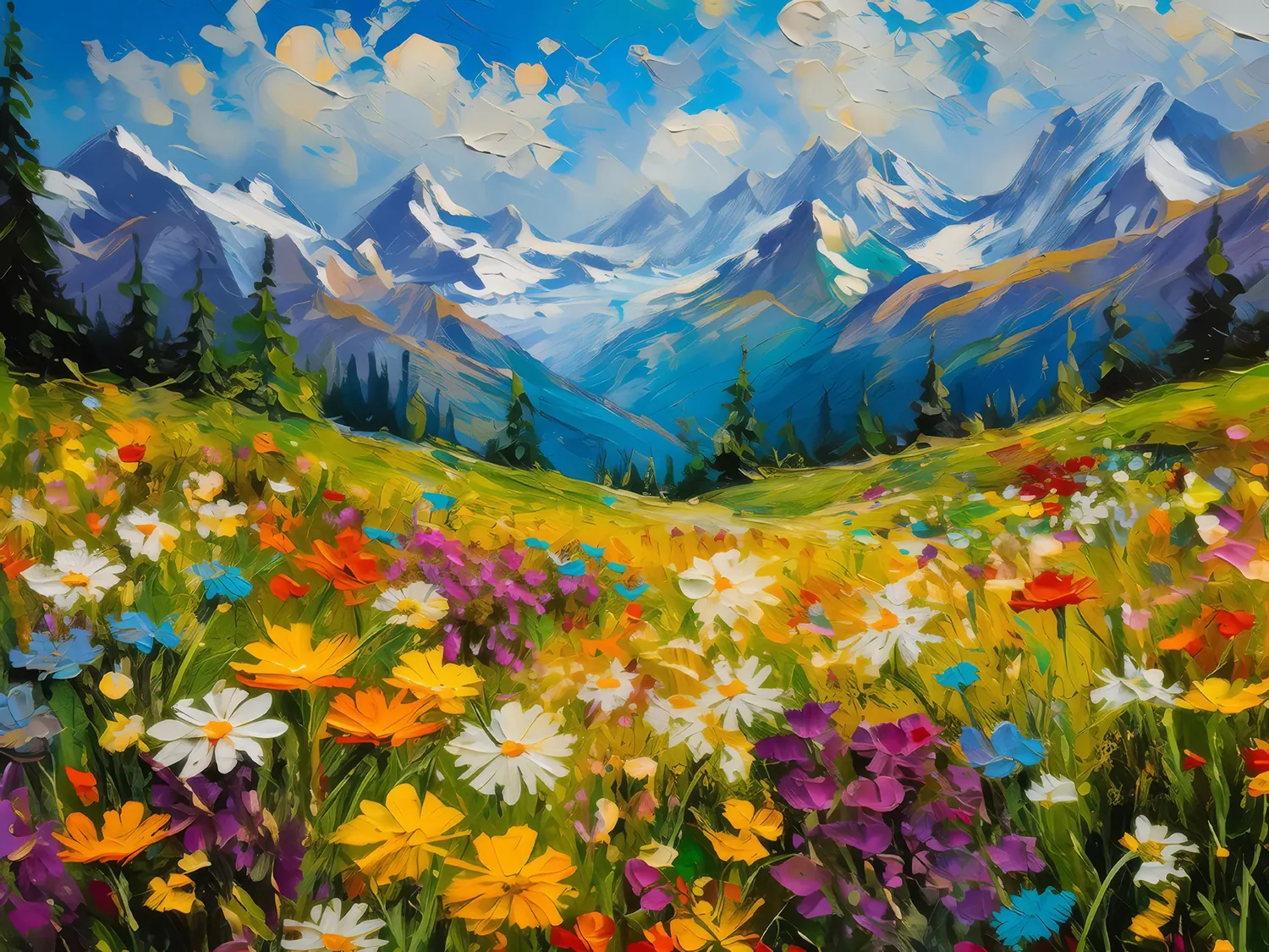 Painting: Alpine Wildflower Meadow