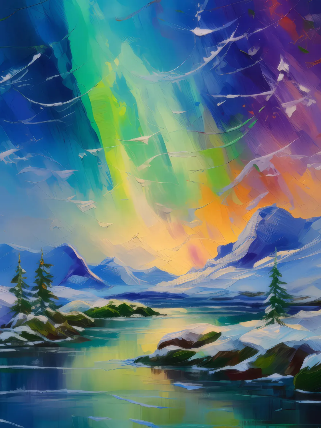 Painting: Aurora’s Dance Over Ice