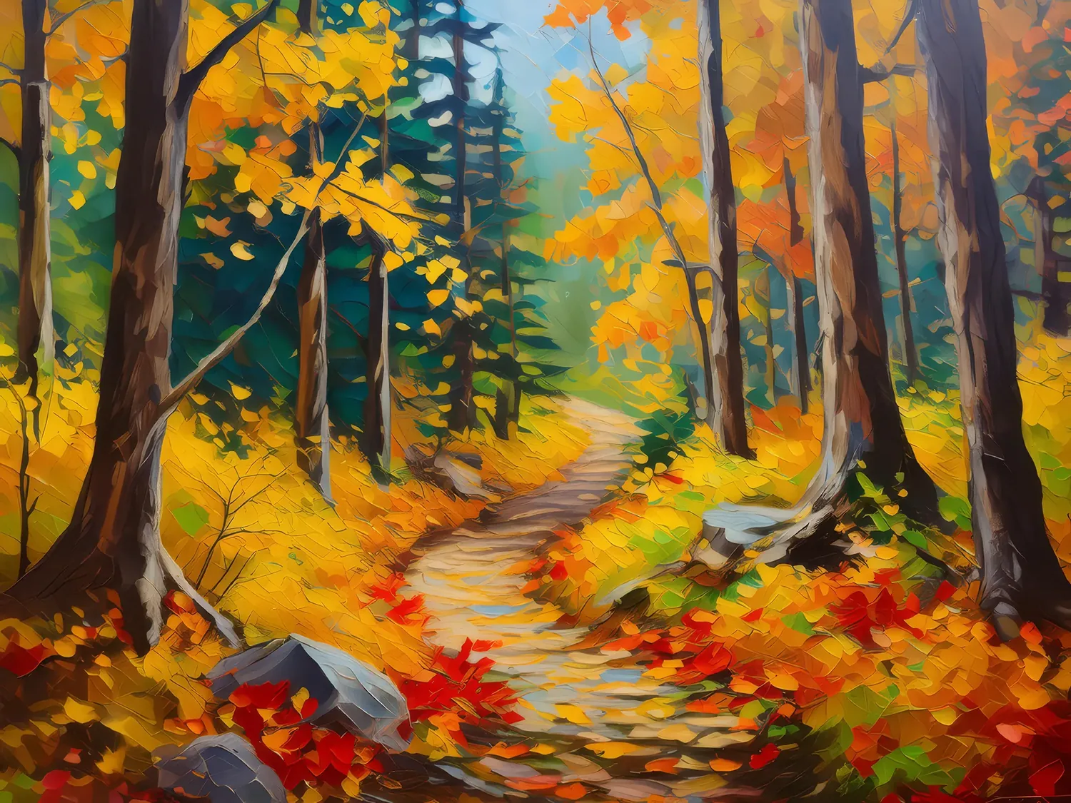Painting: Autumn Boreal Forest Trail