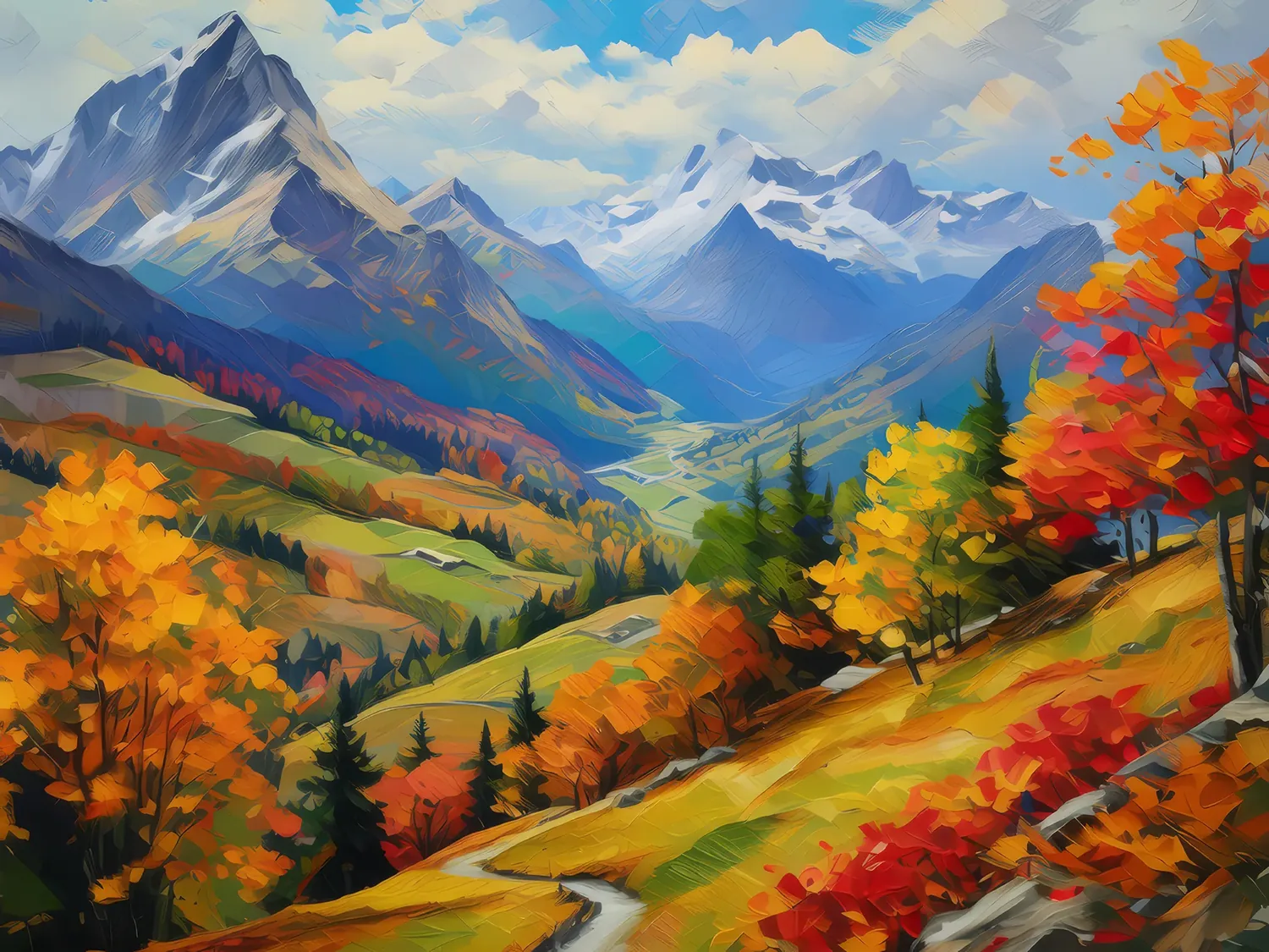Painting: Autumn Colors on Alpine Slopes