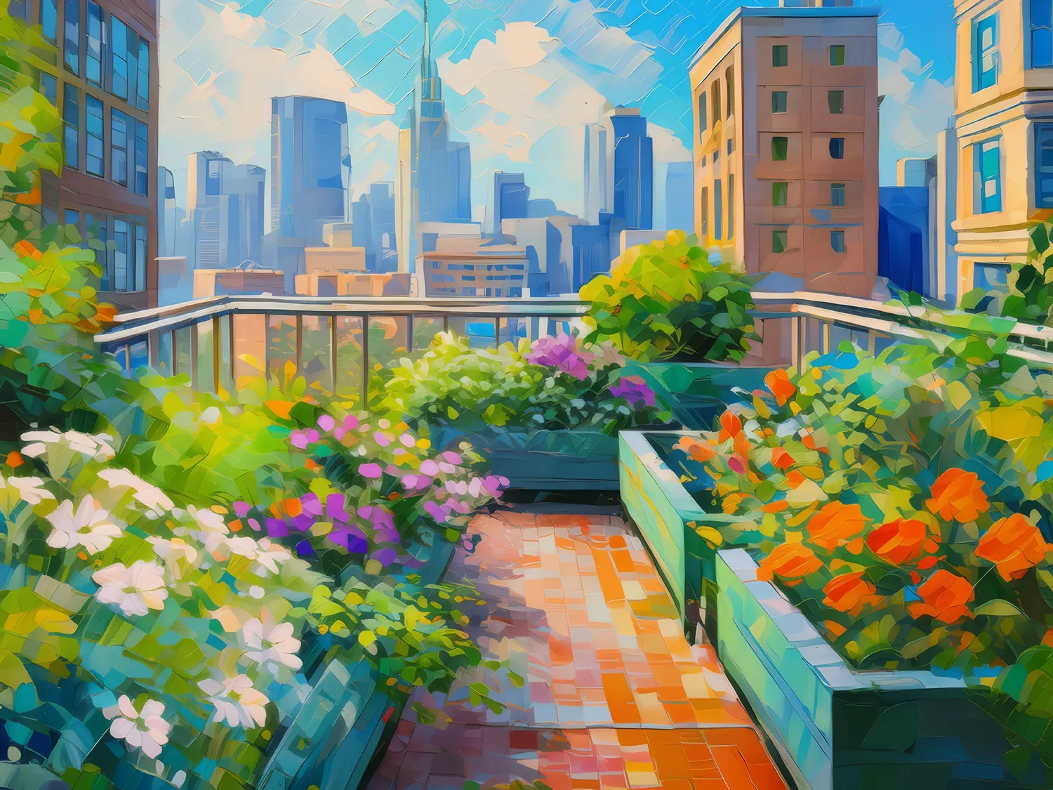 Painting: City Rooftop Garden