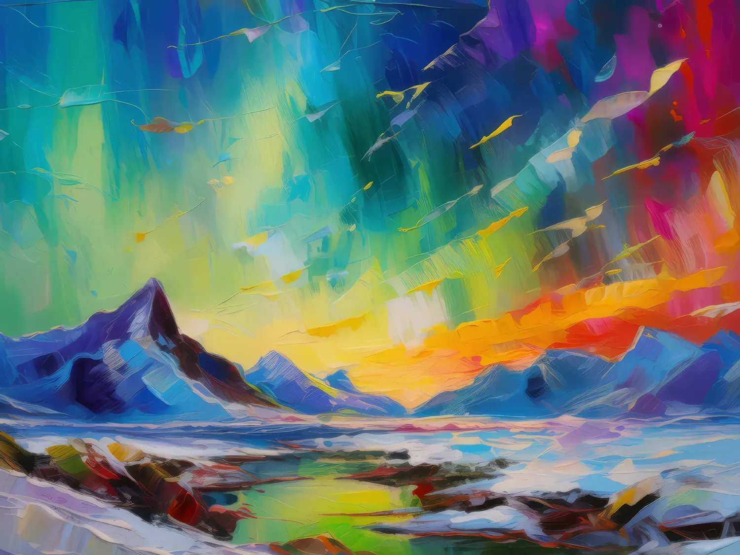 Painting: Colorful Aurora Over Arctic Desert