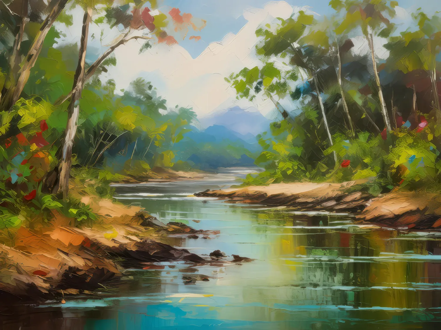 Painting: Dry Forest Riverbank