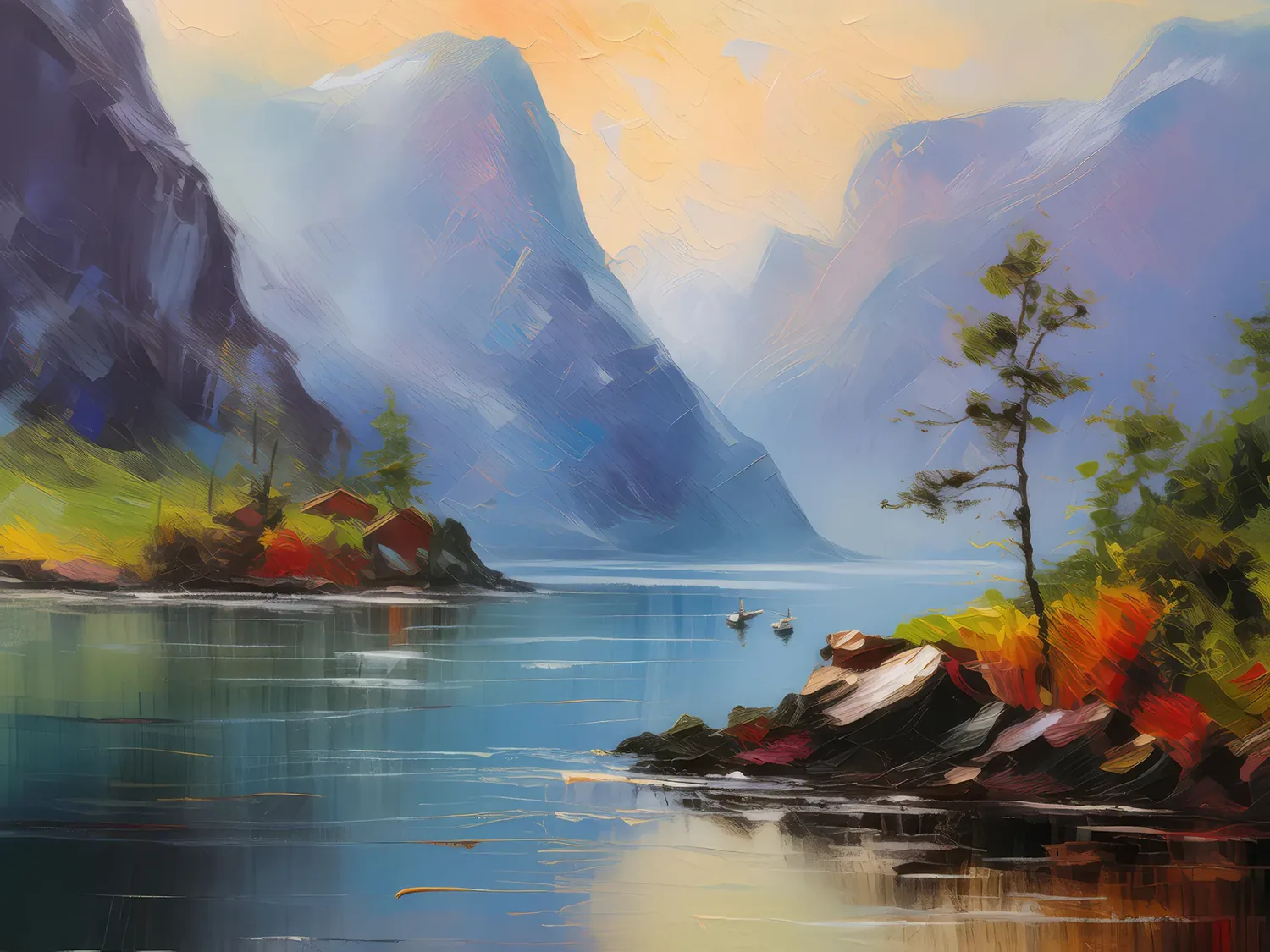 Painting: Fjord’s Serene Morning Mist