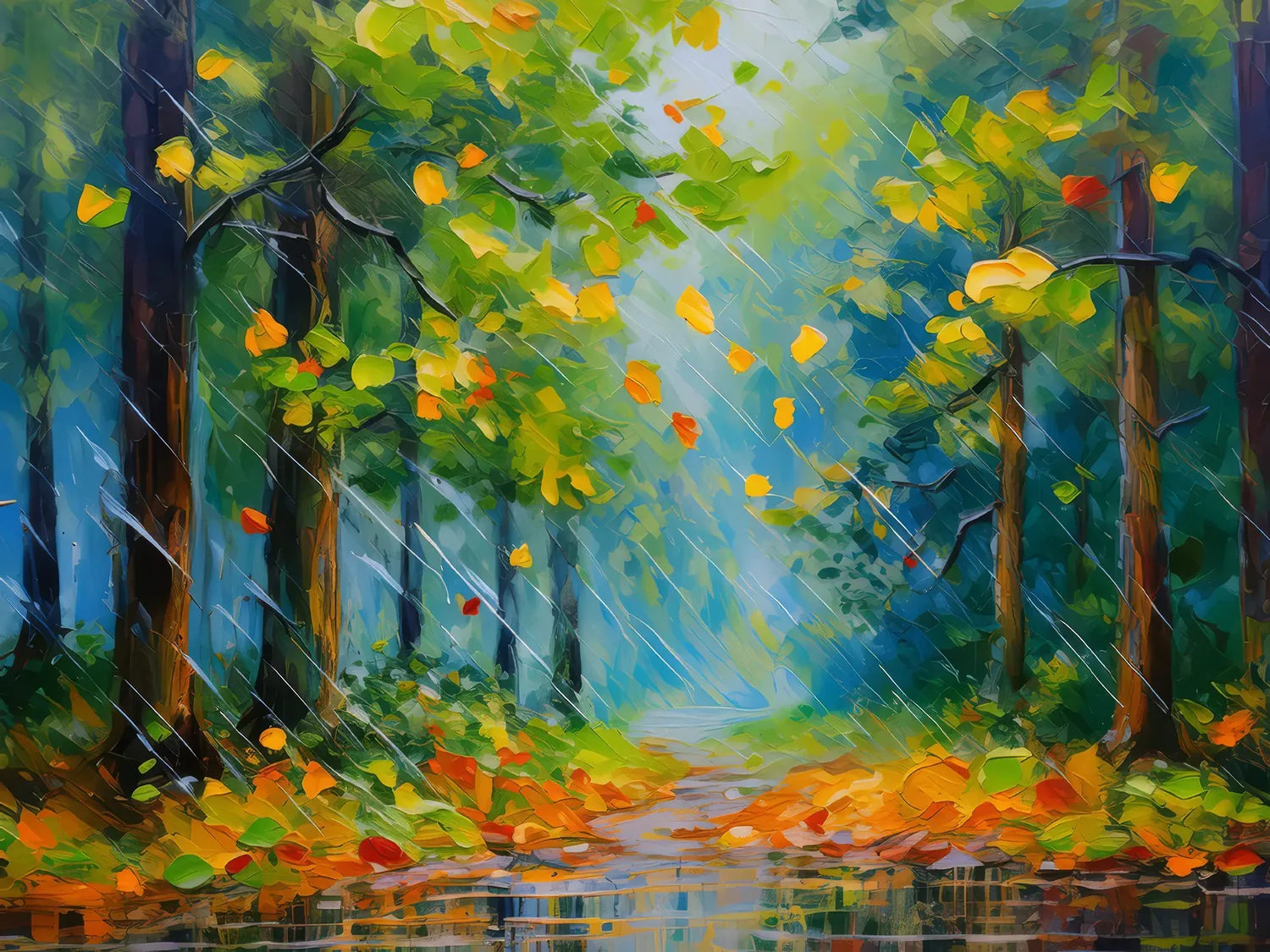 Painting: Forest Rainy Walk