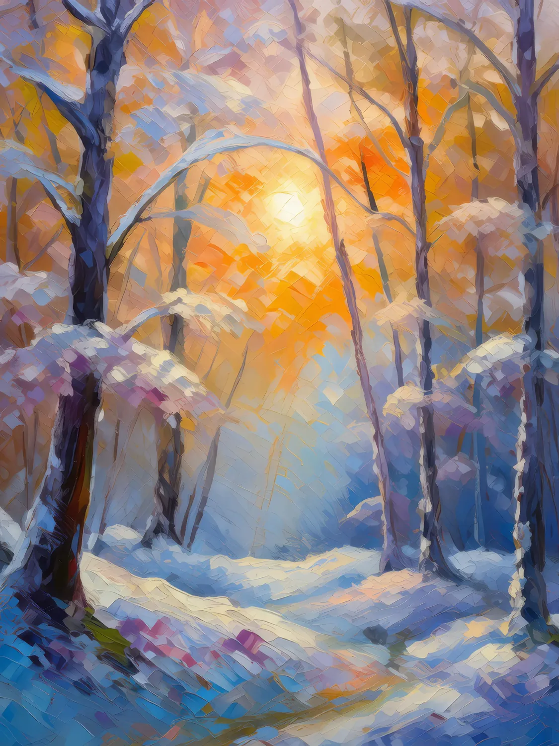 Painting: Frost Clad Trees at Dawn