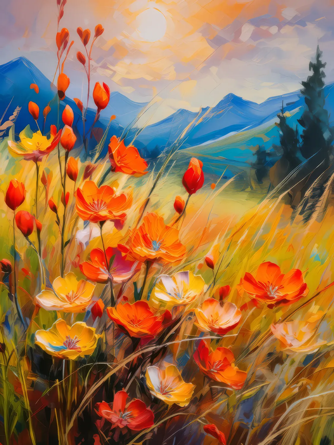 Painting: Grassland Wildflower Flames