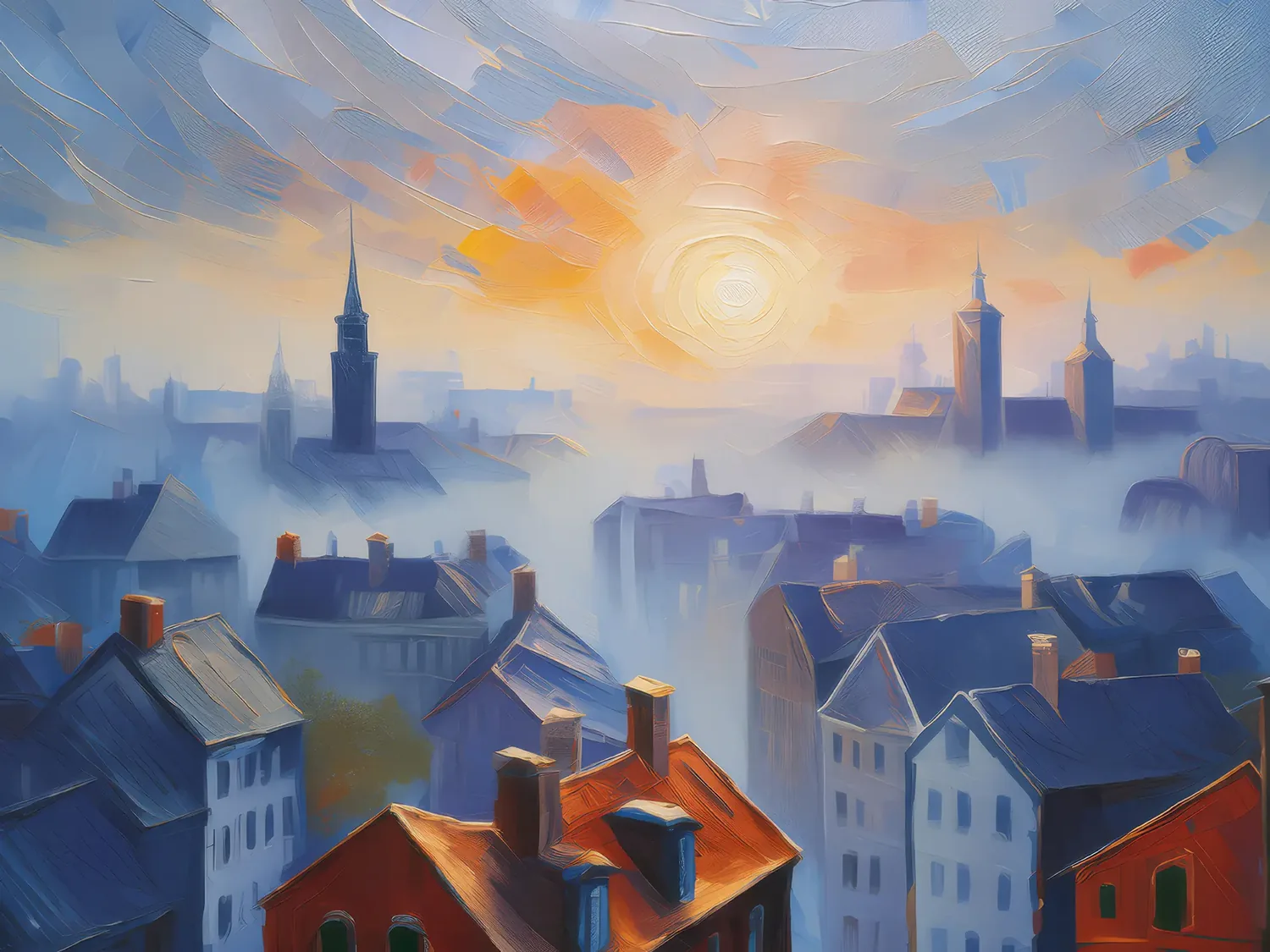 Painting: Misty City Rooftops