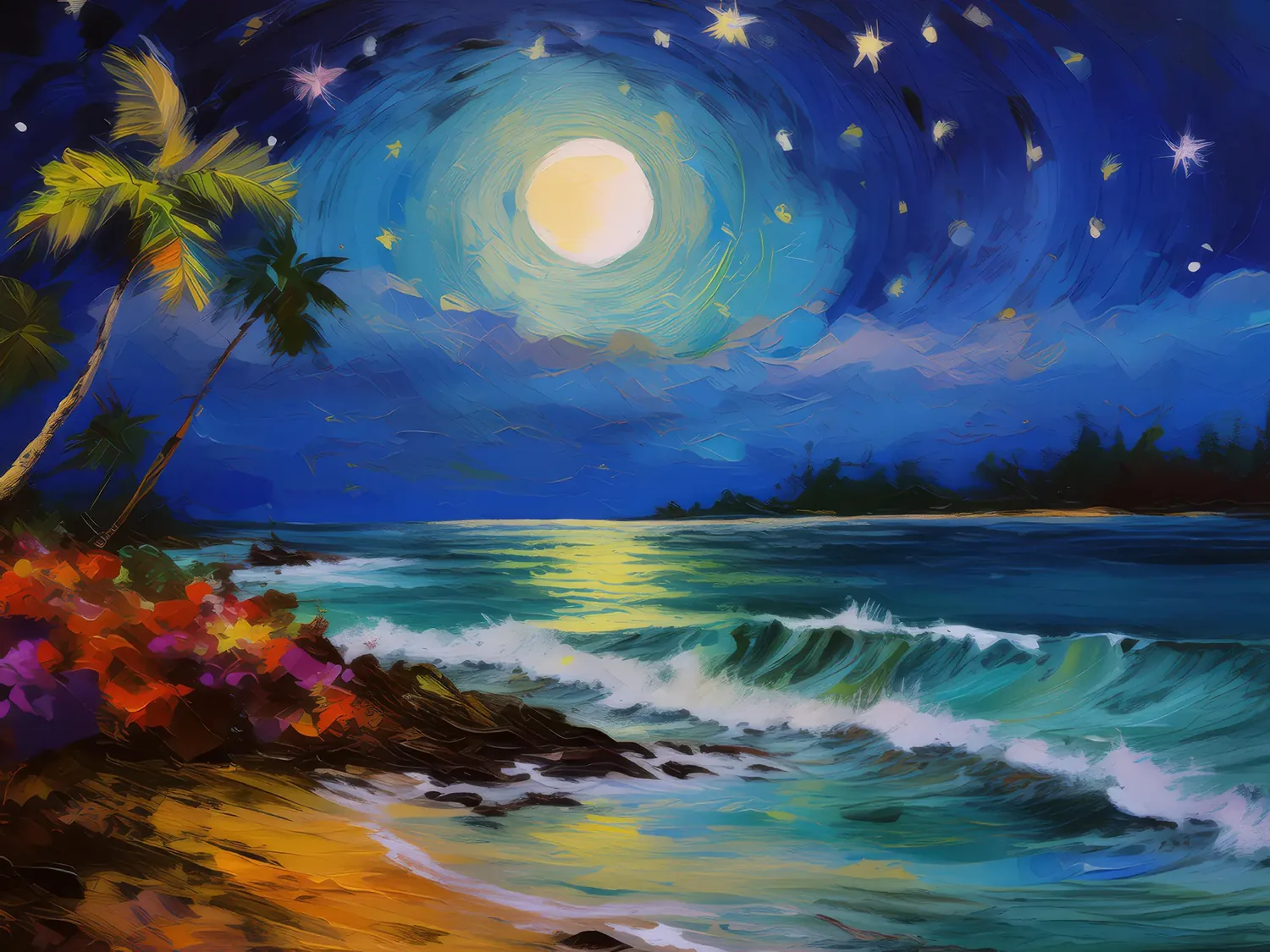 Painting: Moonlit Tropical Shore