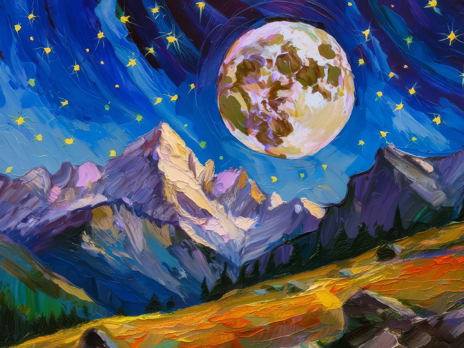 Painting: Moonrise in Alpine Terrain