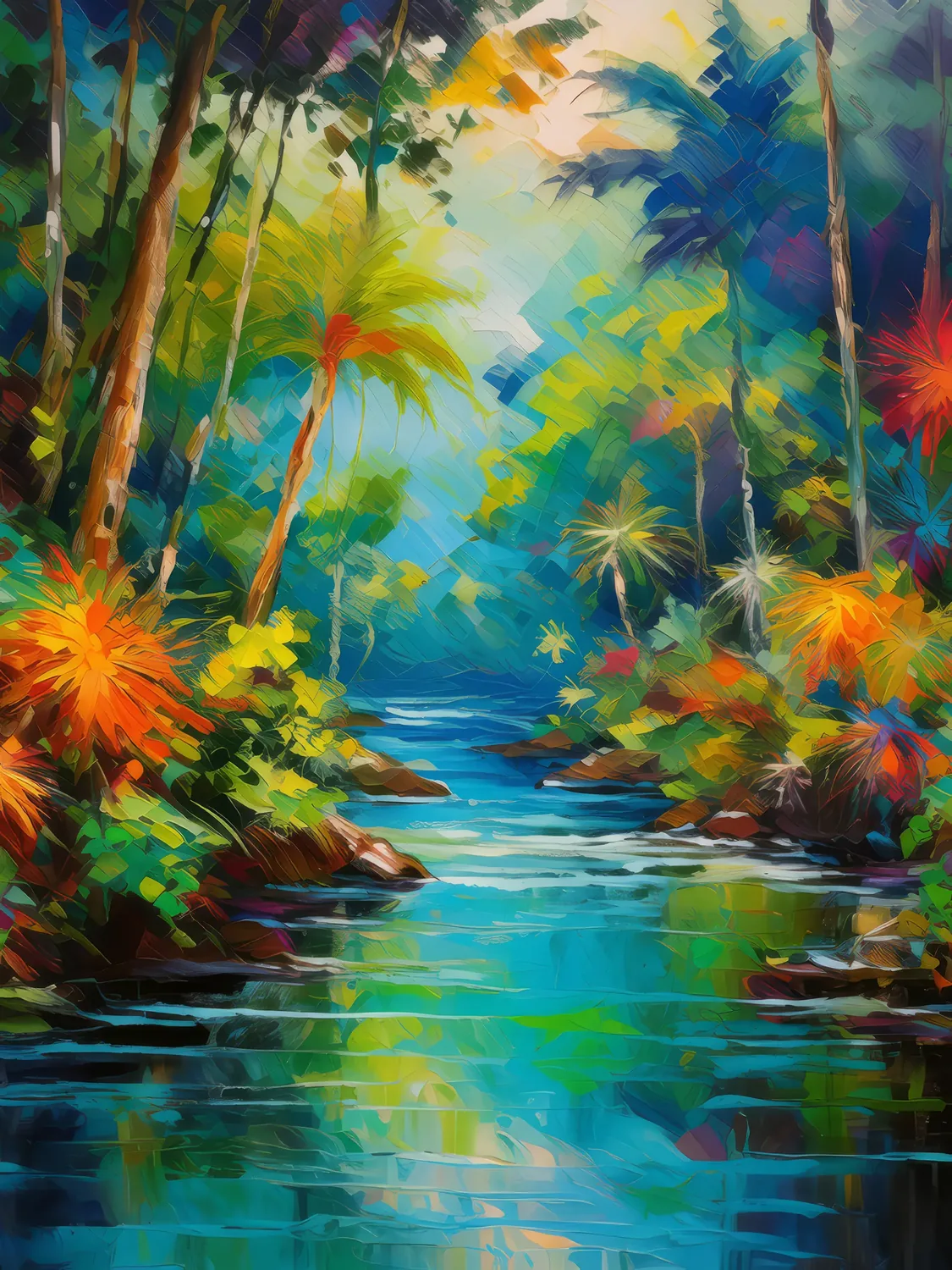Painting: Serene Jungle Watercourse