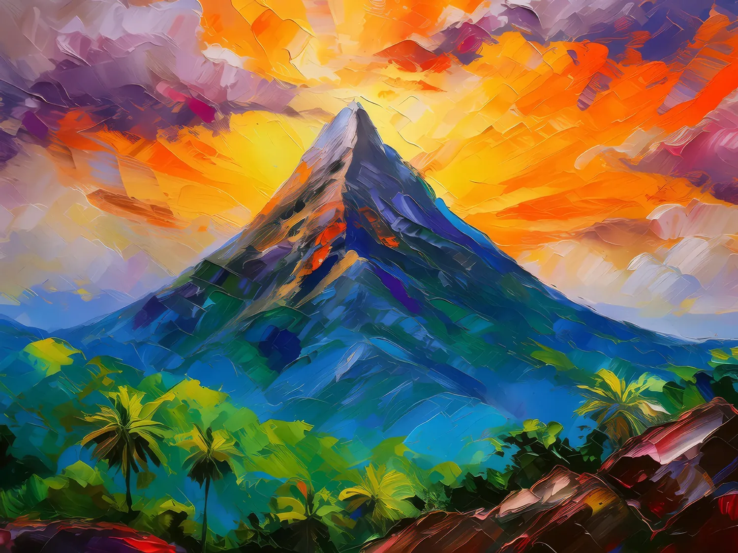 Painting: Sunrise Cresting Tropical Peak