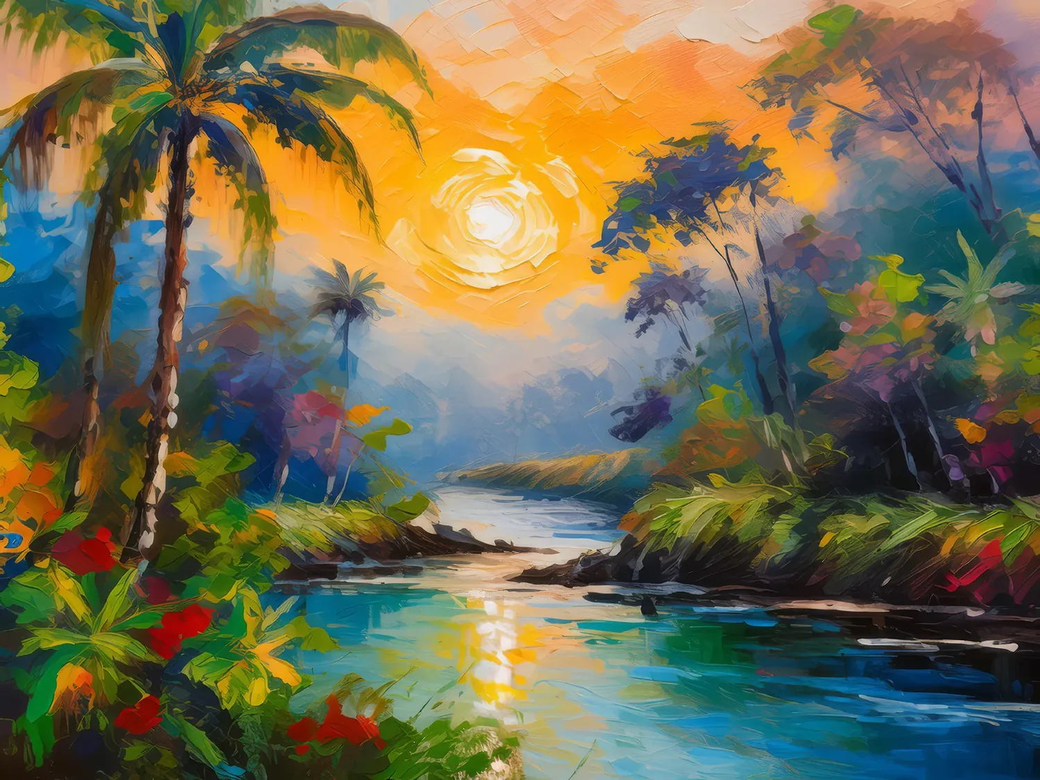 Painting: Sunrise Over Jungle River