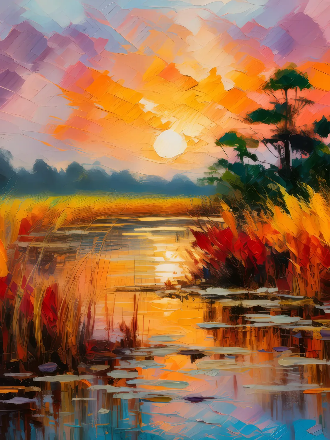 Painting: Sunset Over Wetlands