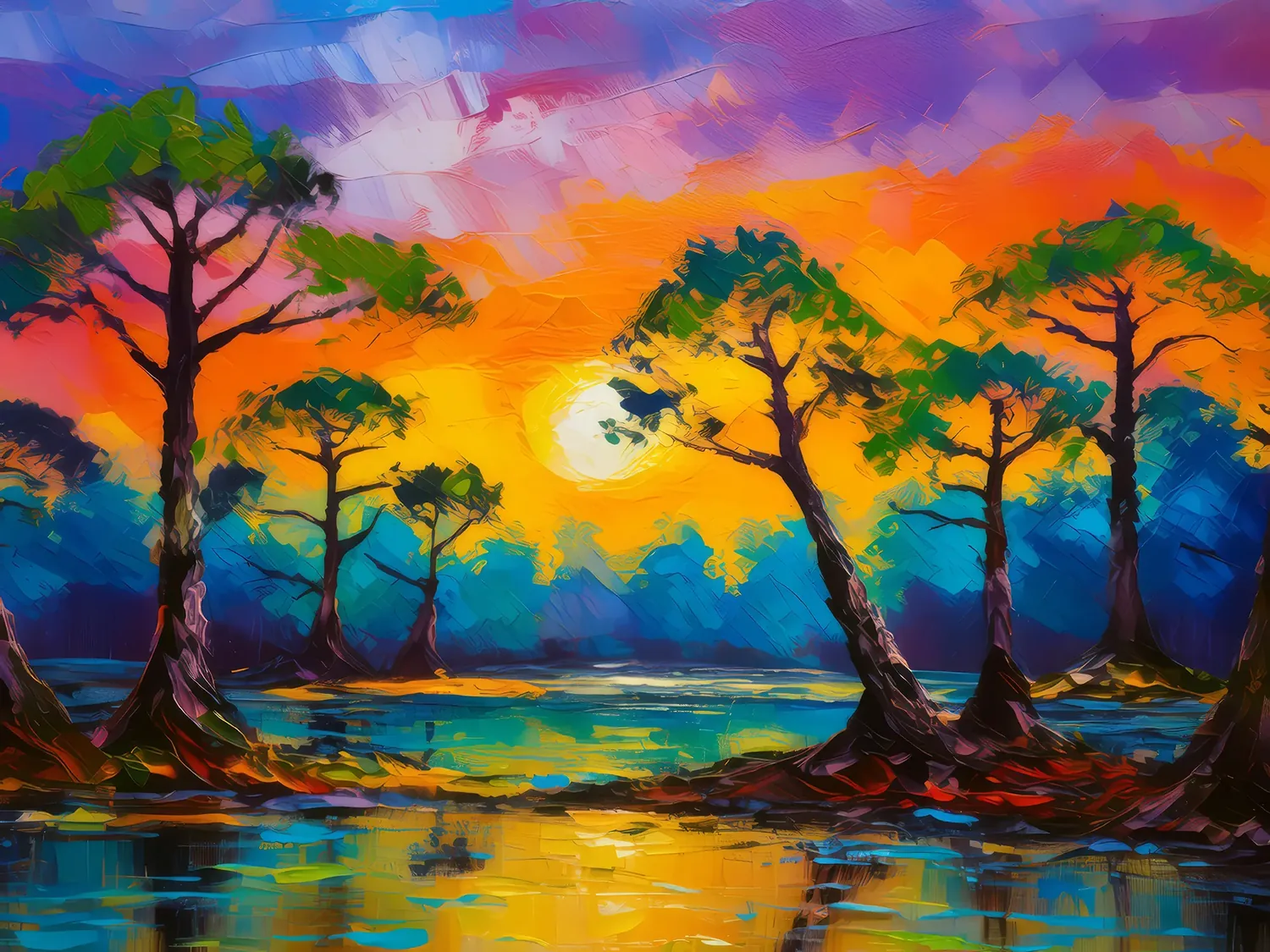 Painting: Swamp Sunset Silhouette