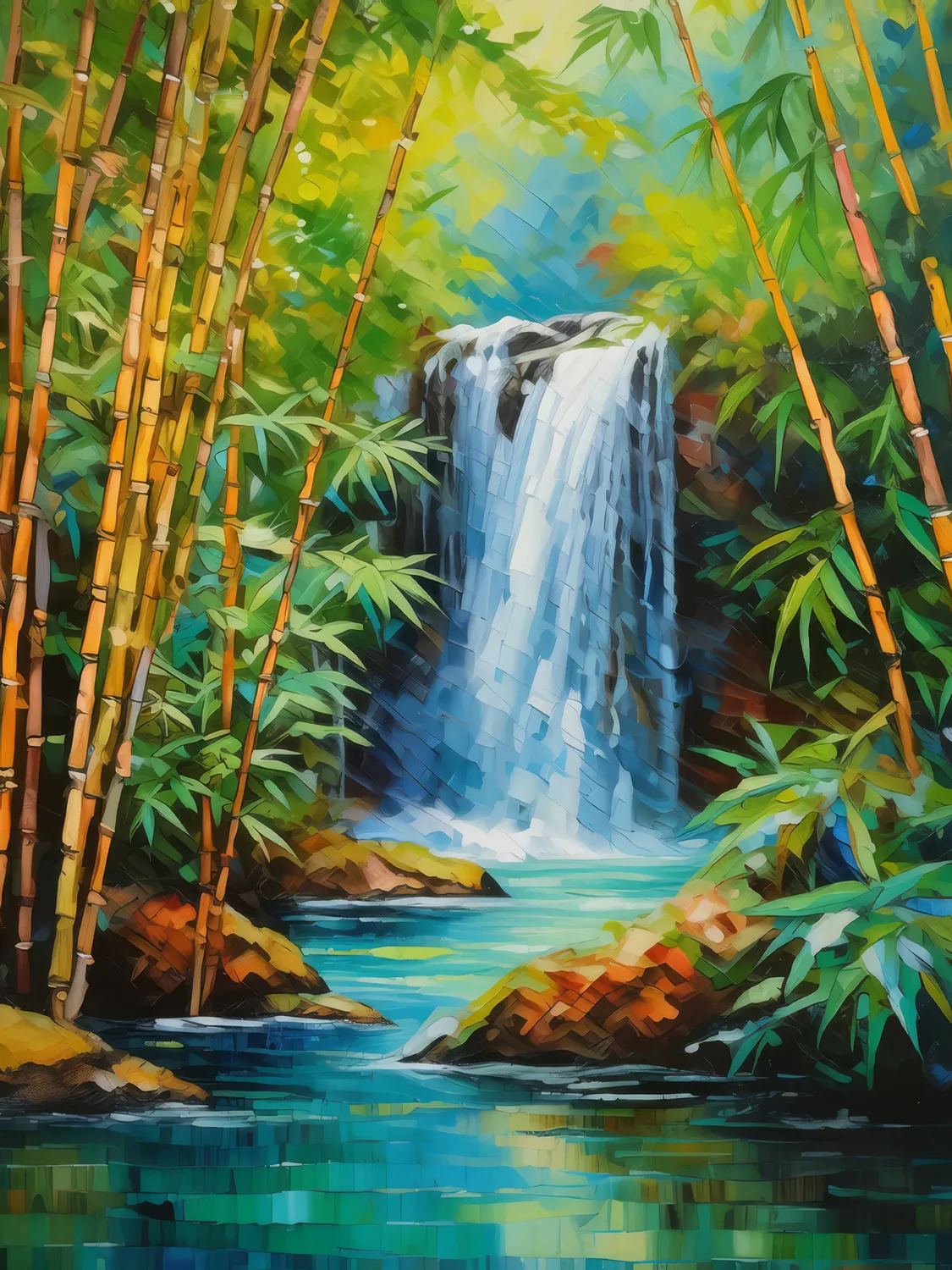 Painting: Waterfall in a Bamboo Grove