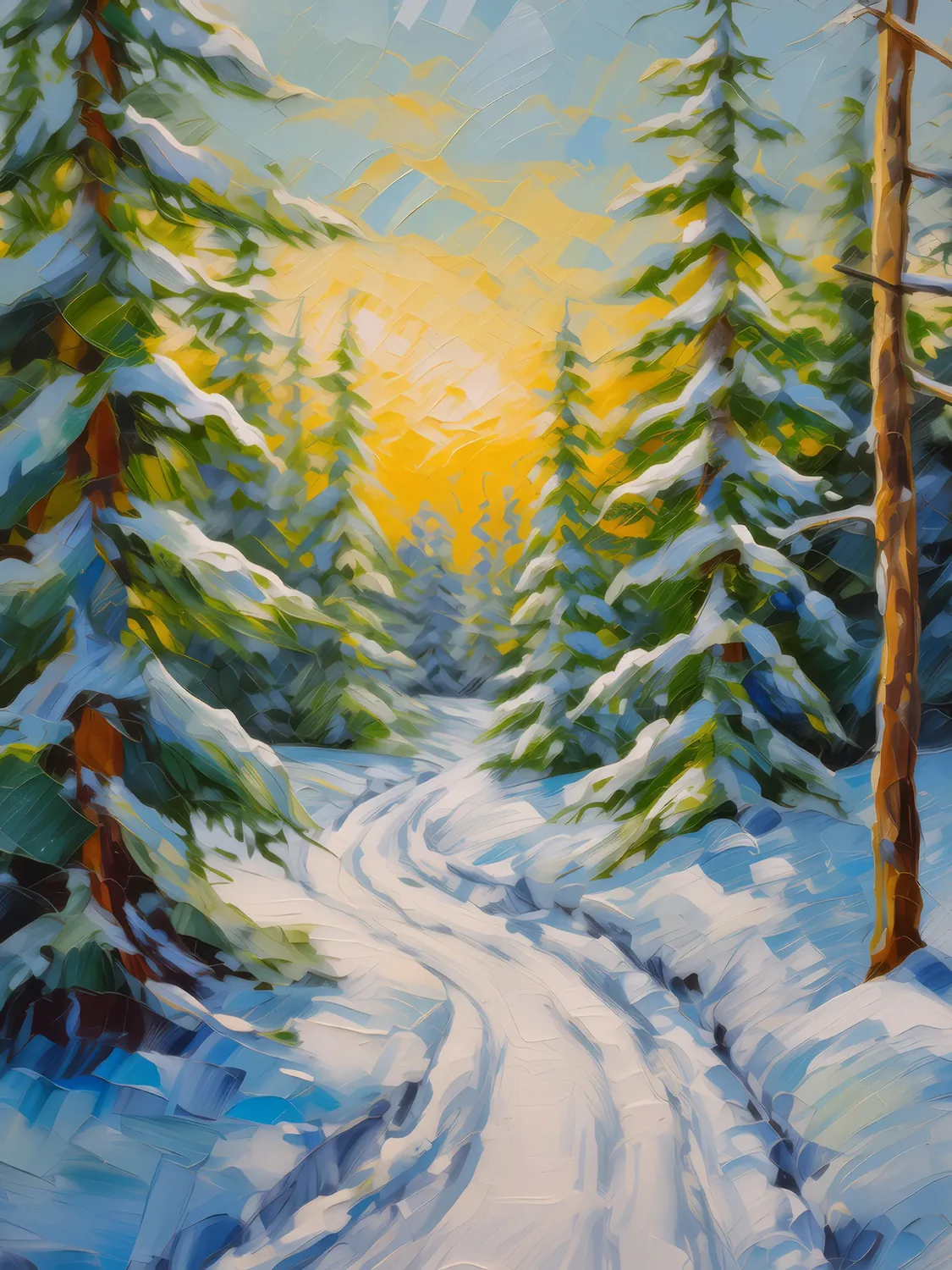 Painting: Winter Boreal Forest Trail