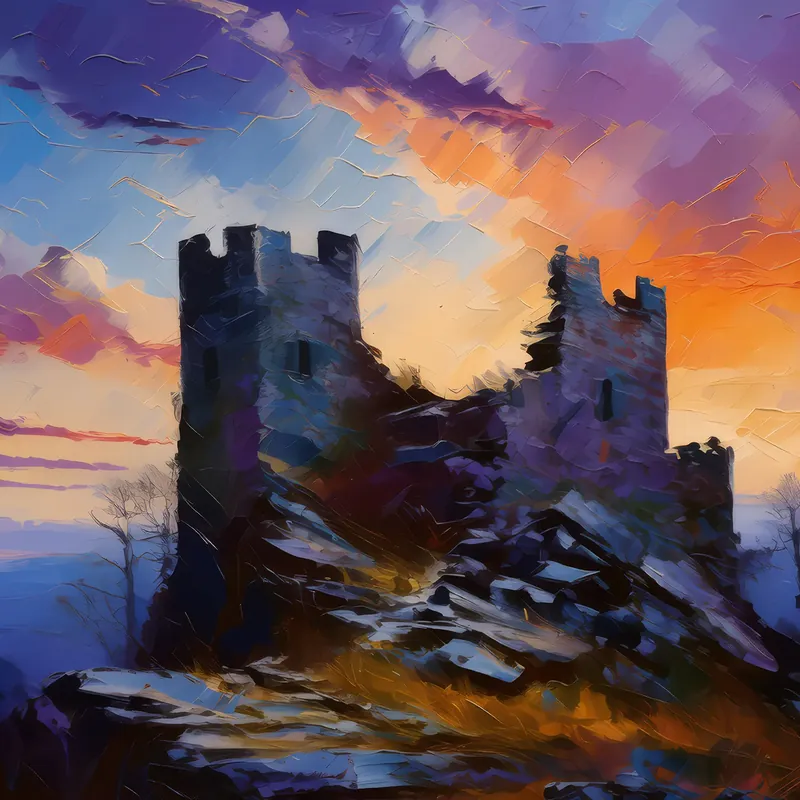 Painting: Abandoned Castle Ruins at Dusk