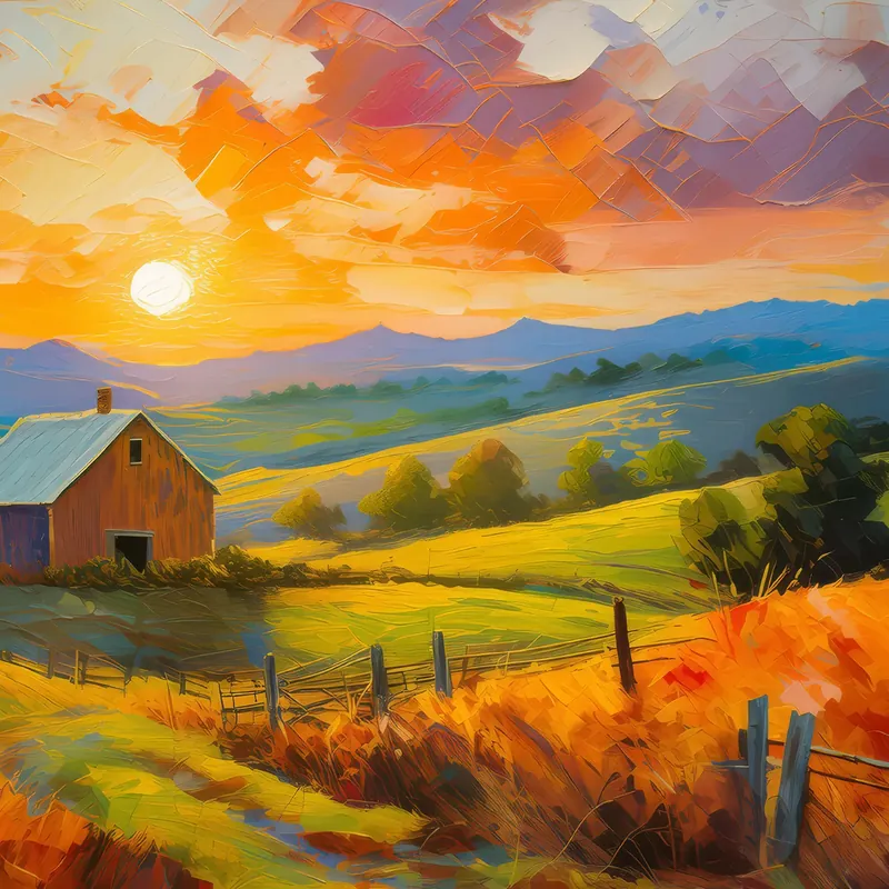 Painting: Abandoned Farm at Sunset