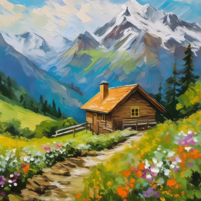 Painting: Alpine Cabin Getaway