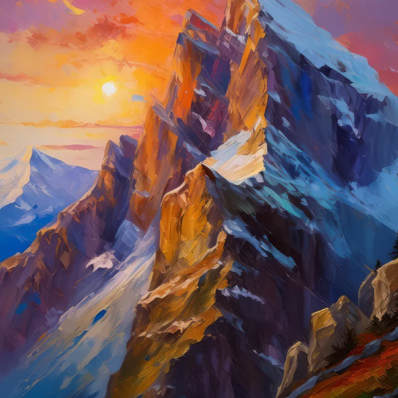 Painting: Alpine Cliffs at Dusk