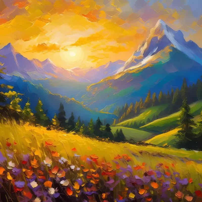 Painting: Alpine Vista at Daybreak