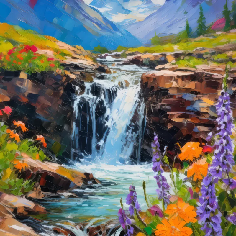 Painting: Alpine Waterfall Cascade