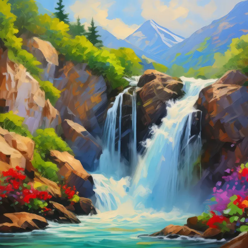 Painting: Alpine Waterfall Magic