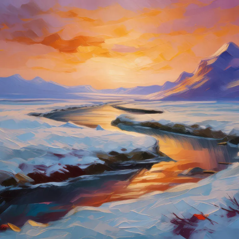 Painting: Arctic Desert Frozen River Bend