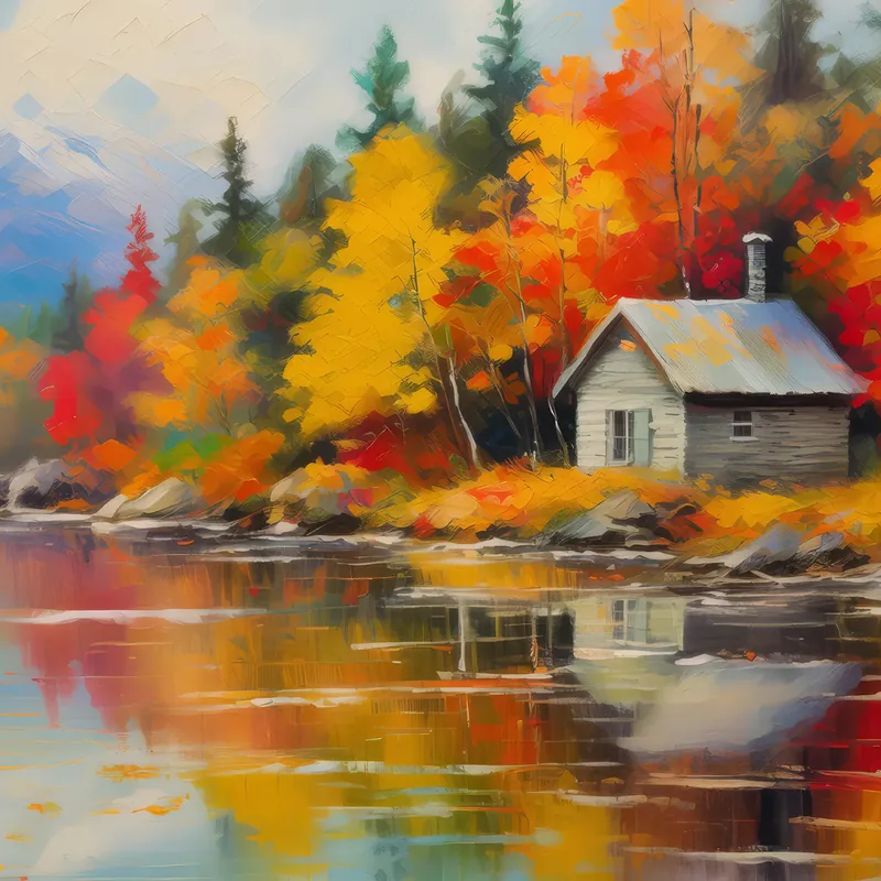 Painting: Autumn Lakeside Retreat
