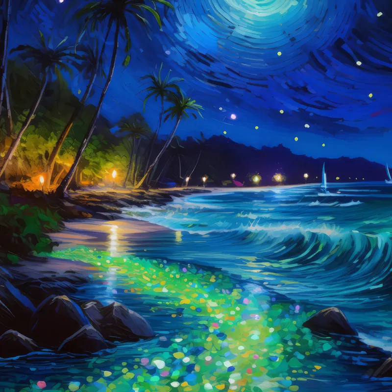 Painting: Bioluminescent Ocean Waves