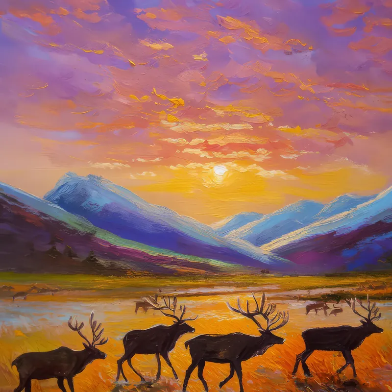 Painting: Caribou Herd at Dusk