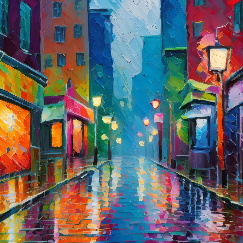 Painting: City Alley in Rain