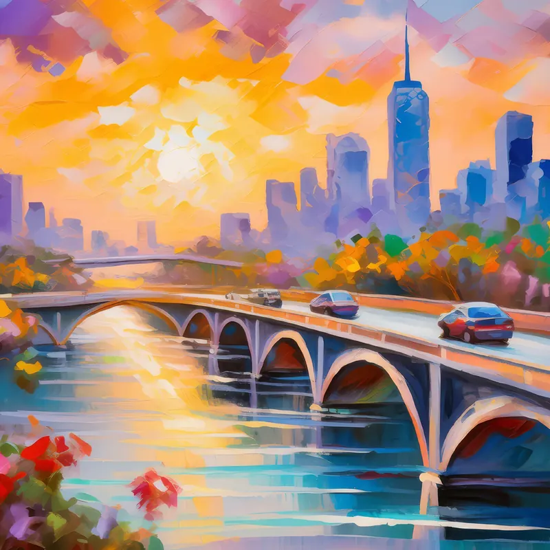 Painting: City Bridge at Sunset