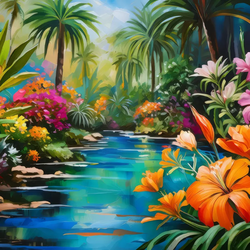 Painting: Colorful Oasis Garden