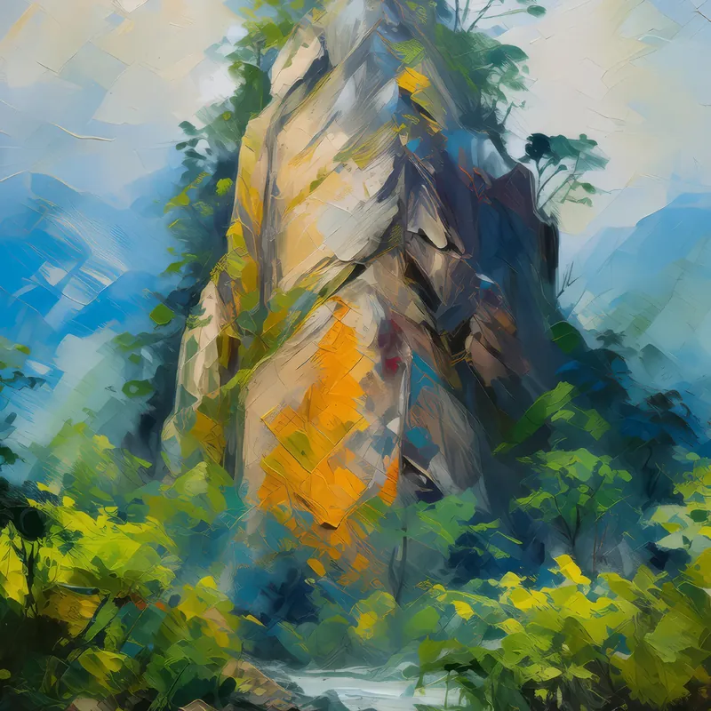 Painting: Crag in Misty Forest