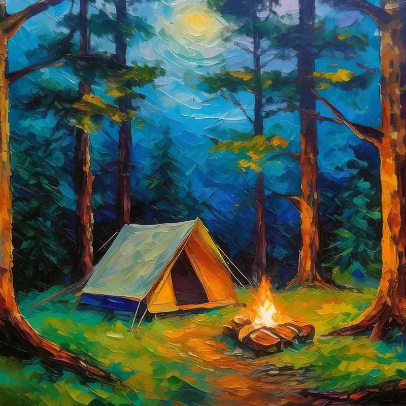 Painting: Deep Forest Campsite
