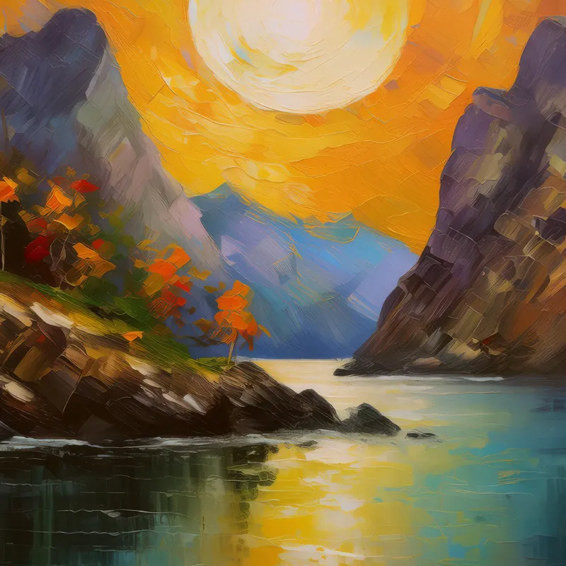 Painting: Fjord Under the Harvest Moon
