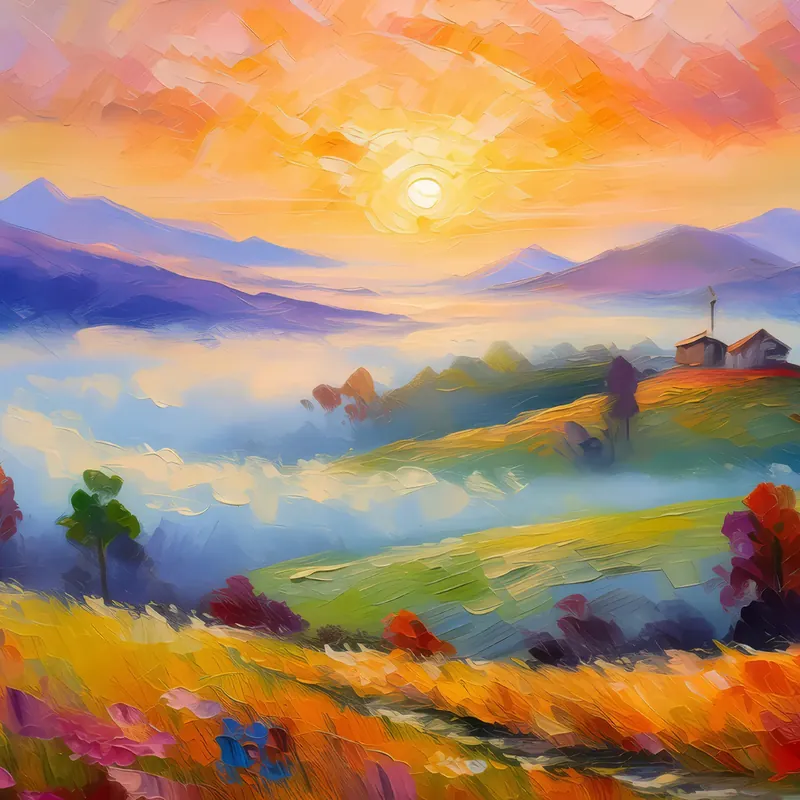 Painting: Foggy Plateau Sunrise