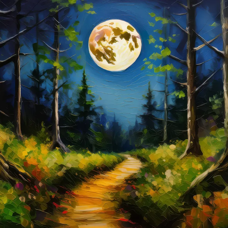 Painting: Forest Moonlit Path