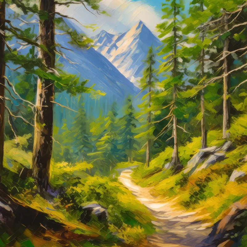 Painting: Forest Path in Alps
