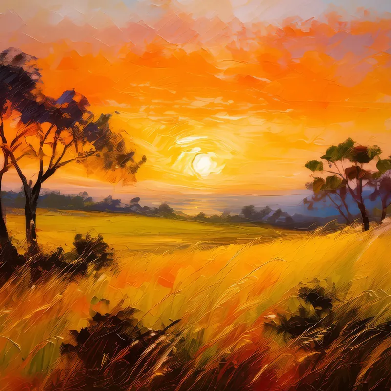 Painting: Golden Sunset over Grassland