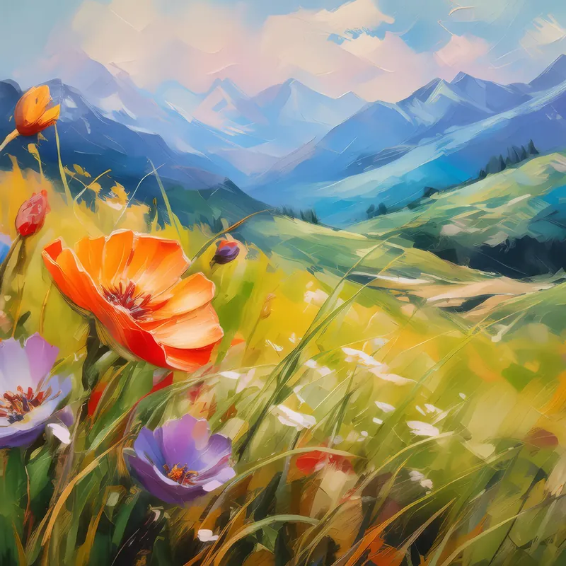 Painting: Grassland Wildflower Close-up