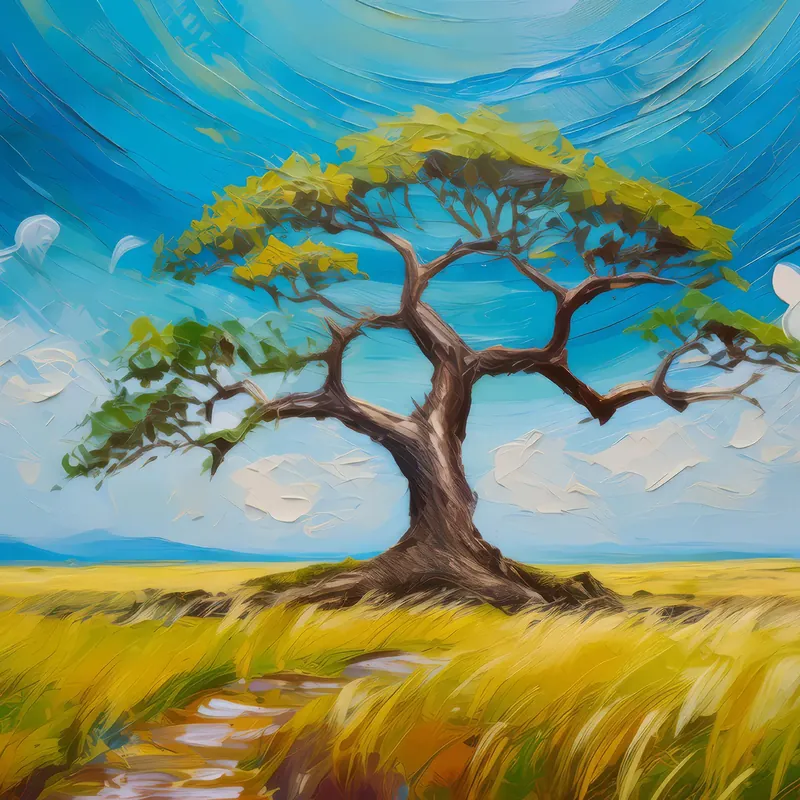 Painting: Grassland with Ancient Tree