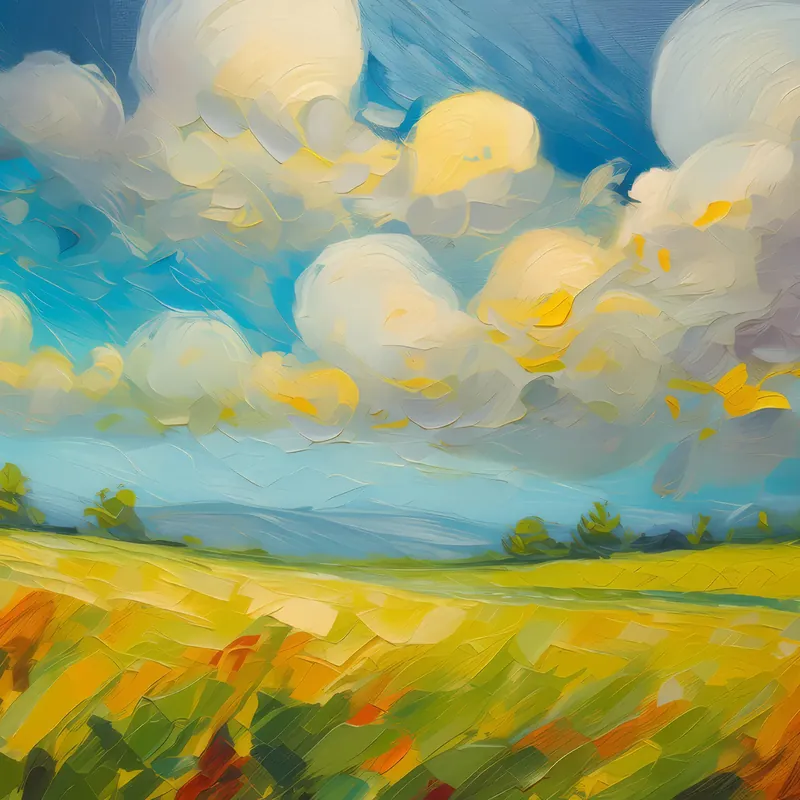 Painting: Grassland with Scattered Clouds