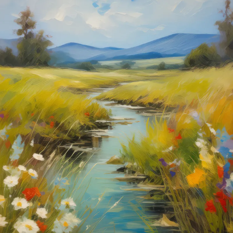 Painting: Grassland with Stream