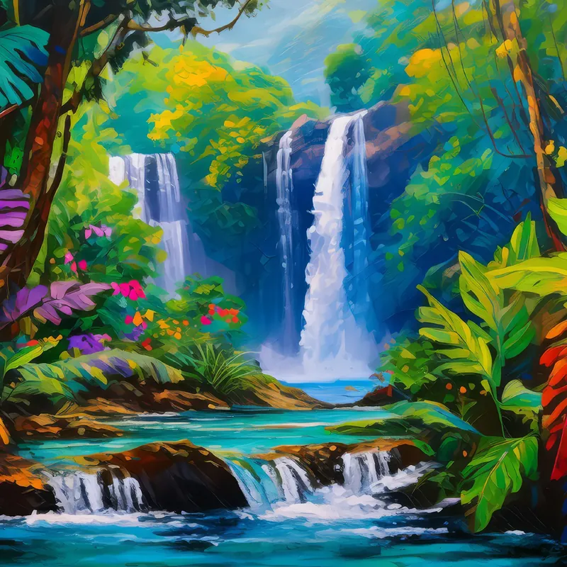 Painting: Hidden Waterfall in Mountain