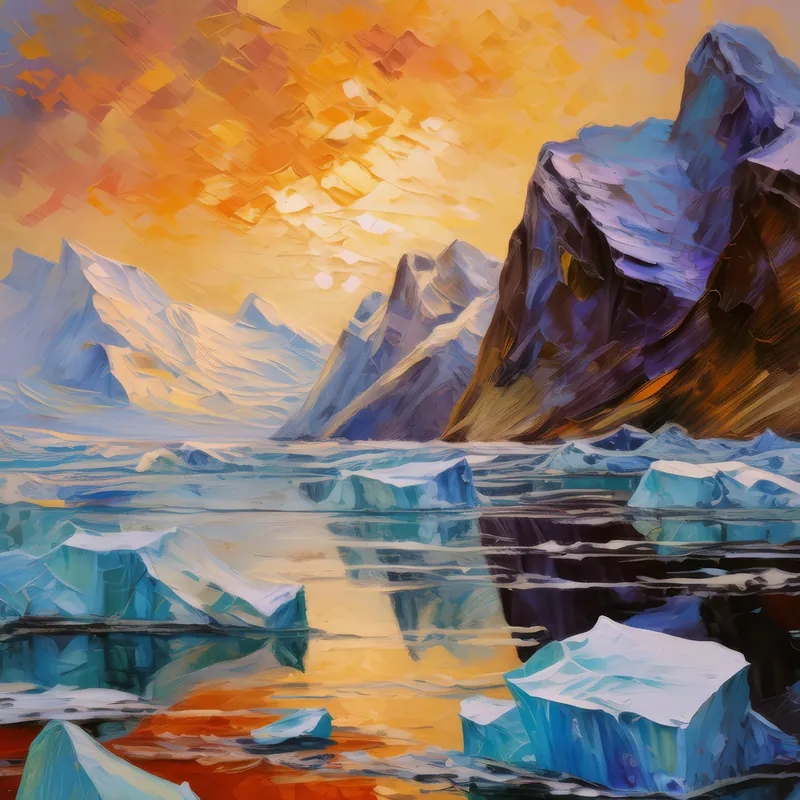 Painting: Icebergs Near Arctic Shoreline
